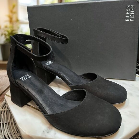 EILEEN FISHER Indi Tumbled Nubuck Pump Closed Toe Ankle Strap Size 8.5 - Picture 3 of 15